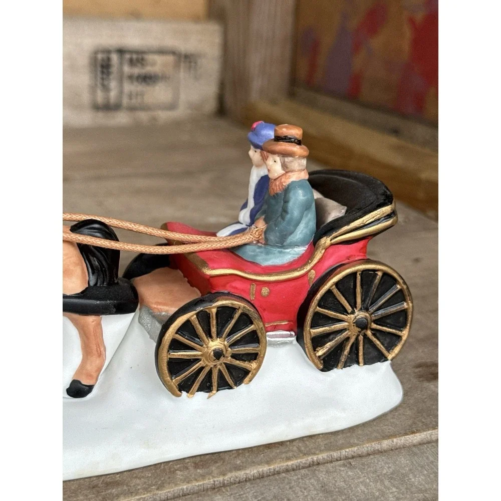 Carriage Ride‎ Figurine, Vintage 1996, Horse Drawn, Christmas Village Decoration